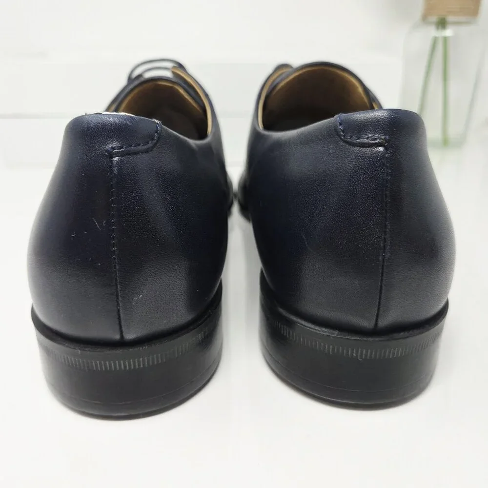 Hugo Boss Mens 9.5 Colby Navy Blue Lace-Up Oxfords Shoes Leather Dress